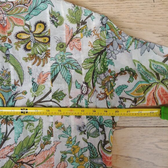 Dolma Medium tropical print cotton tunic top open front pearl shell buttons - Picture 11 of 15